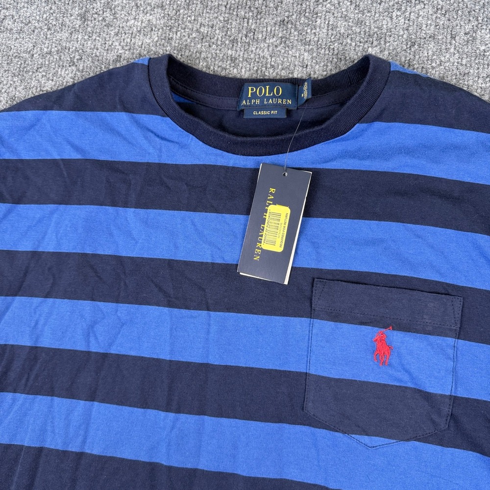 Polo Ralph Lauren T Shirt Mens M Blue Striped Chest Pocket Pony Preppy NEW NWT